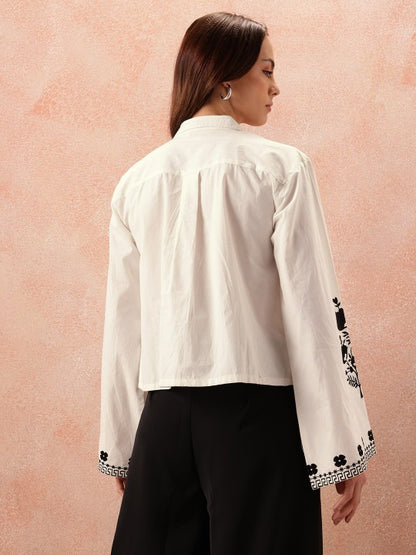 back view of white cotton women’s shirt minimal look