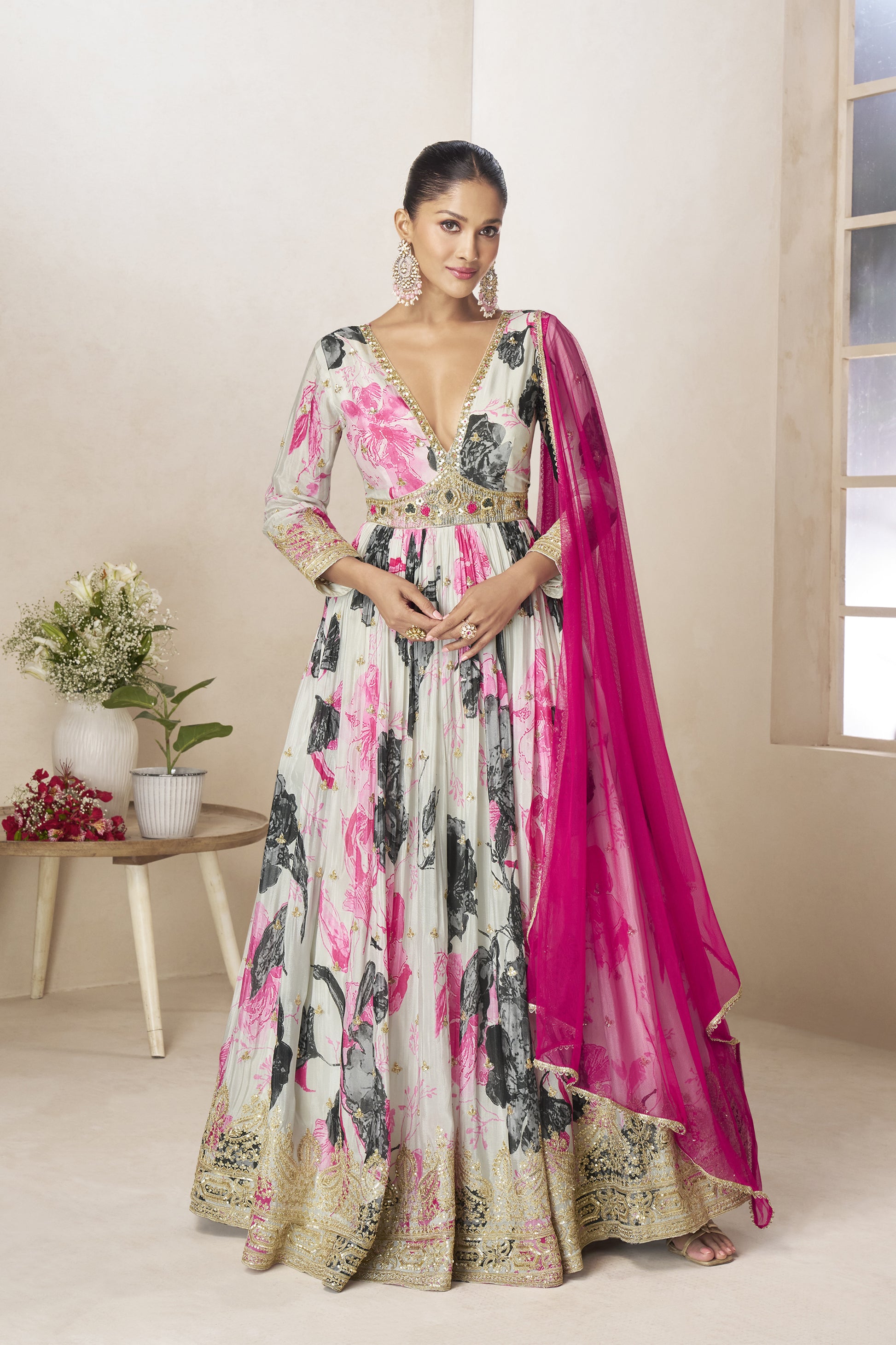 Festive white anarkali dress suitable for Eid gatherings