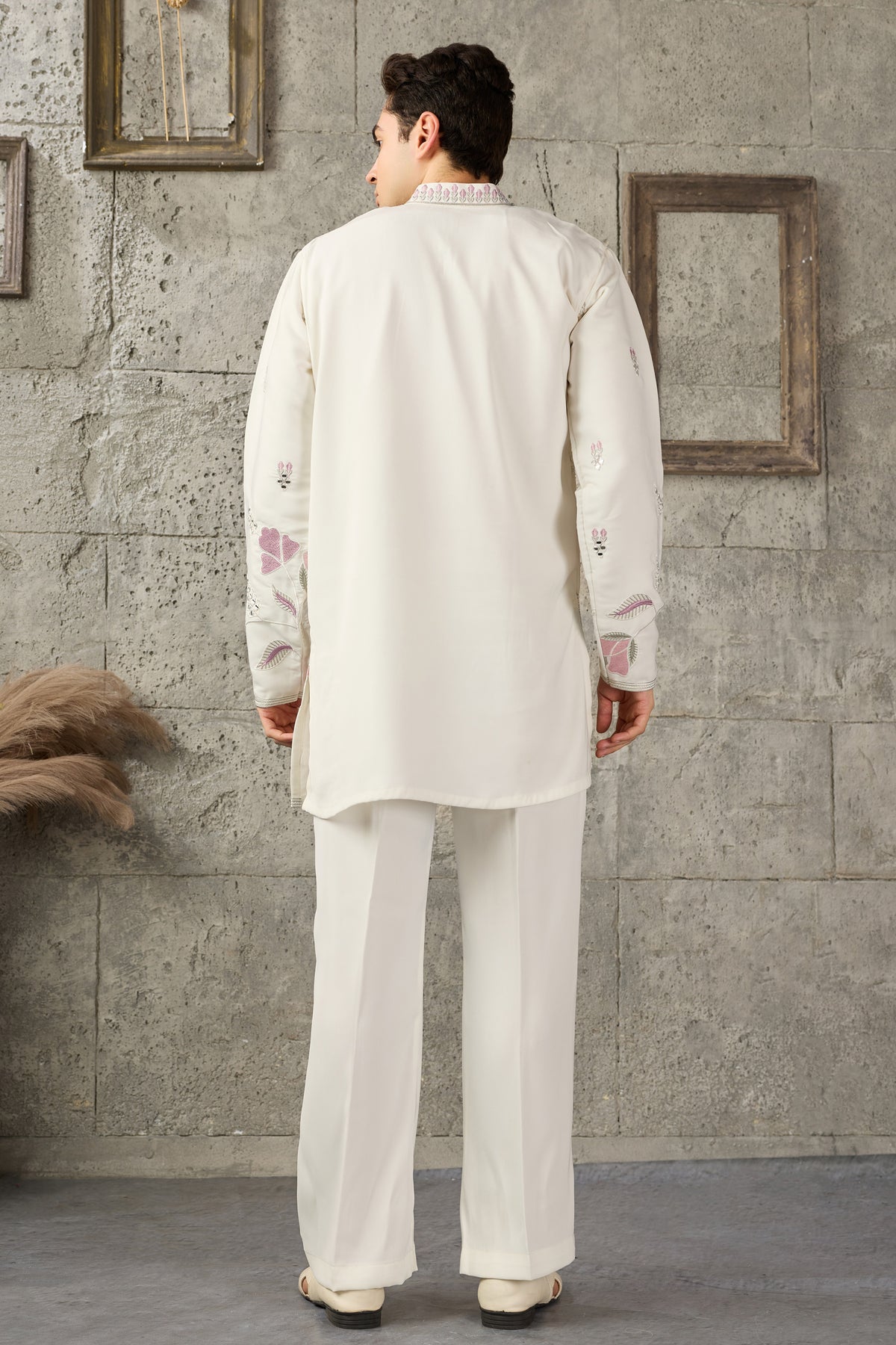 Back view of the white kurta pajama set