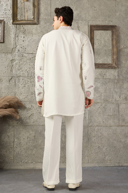 Back view of the white kurta pajama set