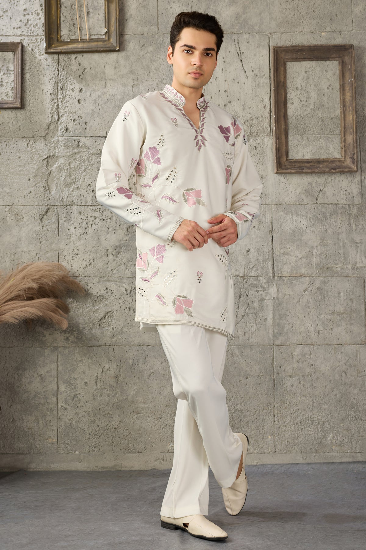 Back view of the white kurta pajama set