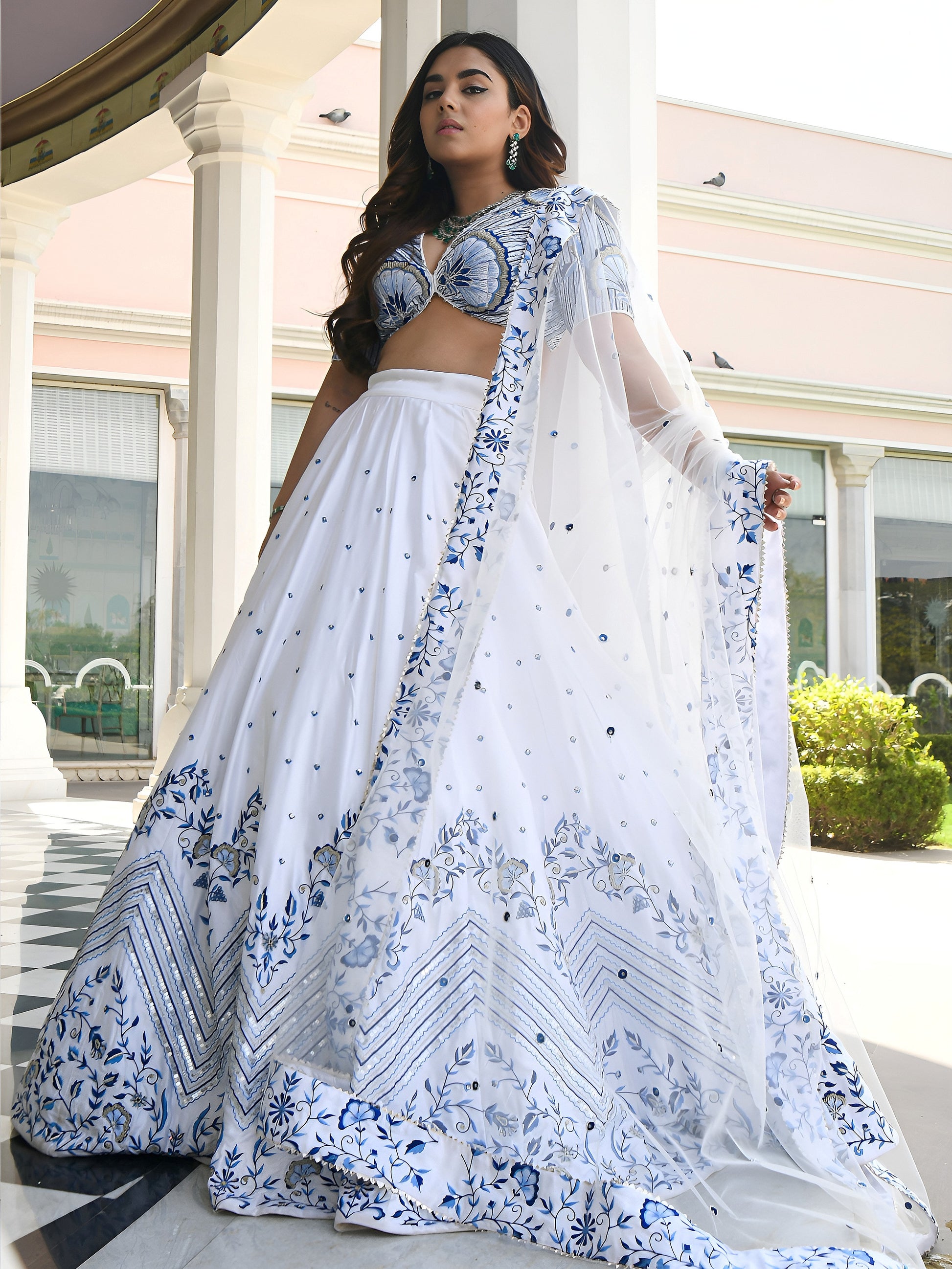 Designer lehenga choli with satin flare and sequins work