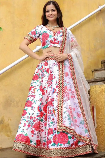 White Lehenga Choli with zari dori sequins embroidery work