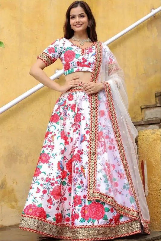 White Lehenga Choli with zari dori sequins embroidery work