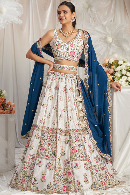 Fabric texture of georgette white lehenga in soft drape