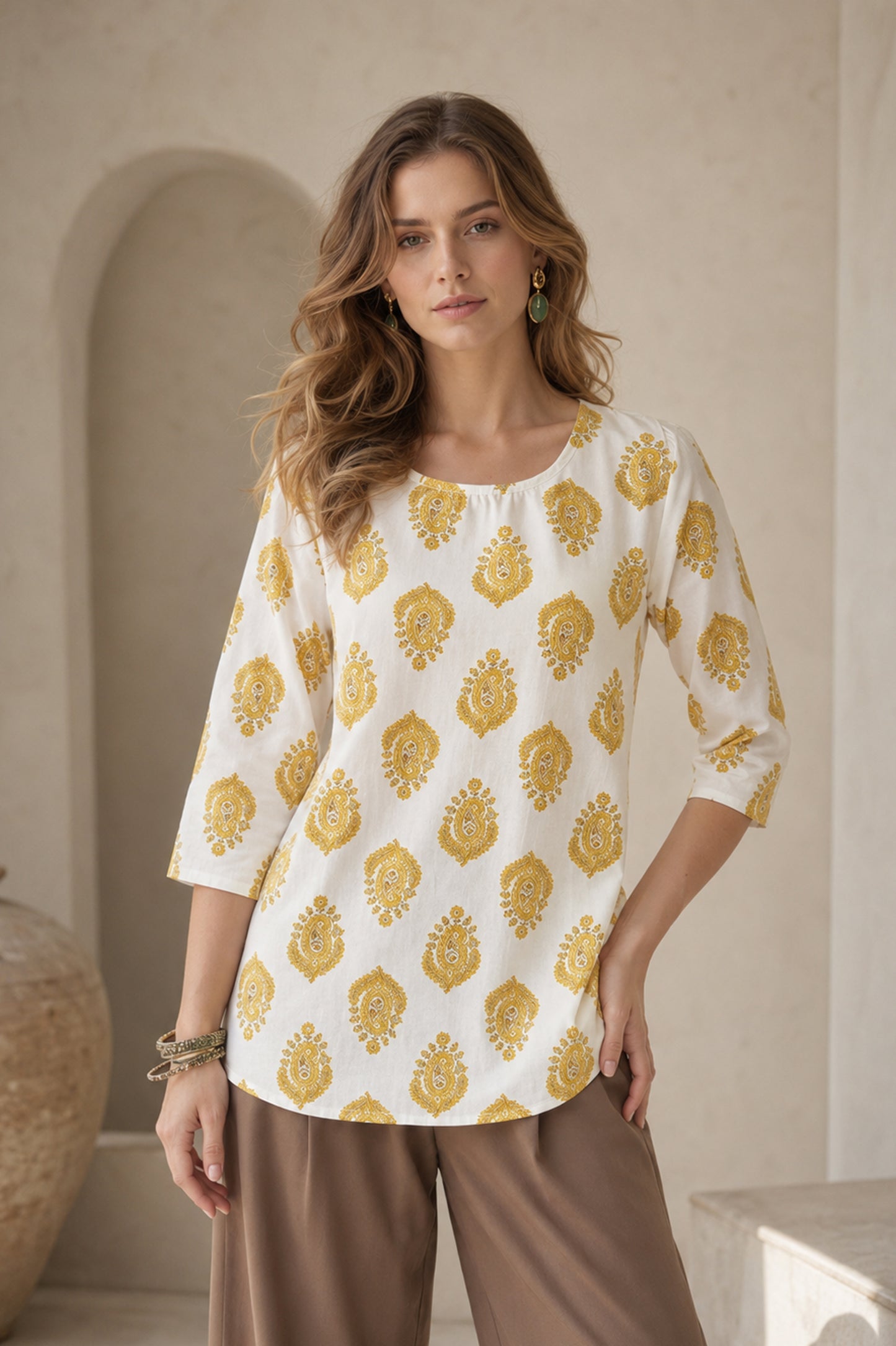 Casual Womens Tunic Tops with ethnic motif printed design