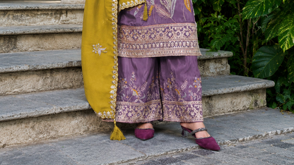 Lavender Palazzo Pants For Women With Jari Detailing