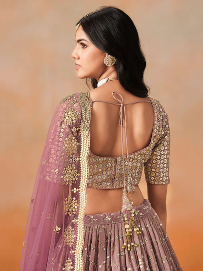 Bridal lehenga choli in wine shade for evening wedding
