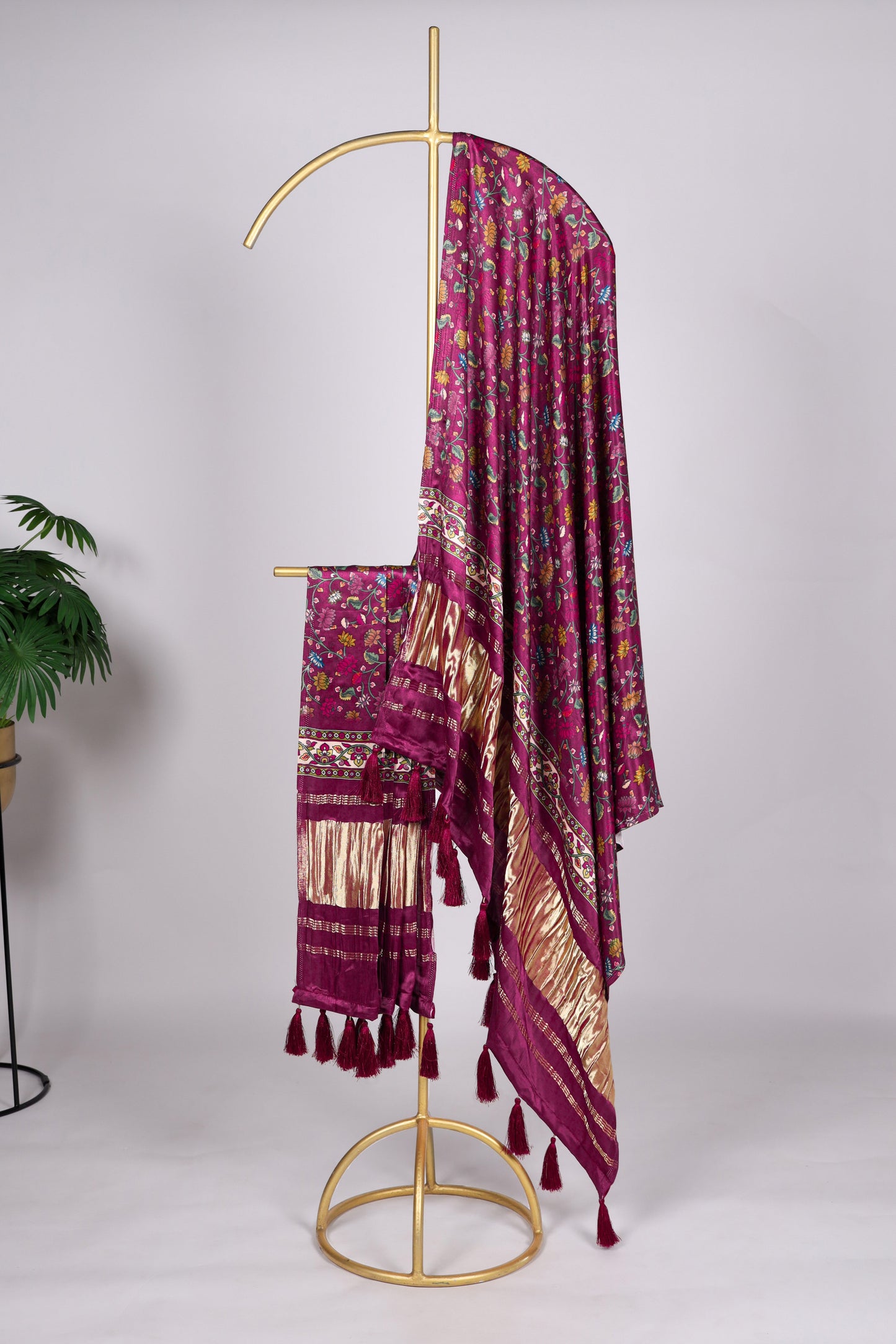 Wine color dupatta in pure Gaji silk with digital print
