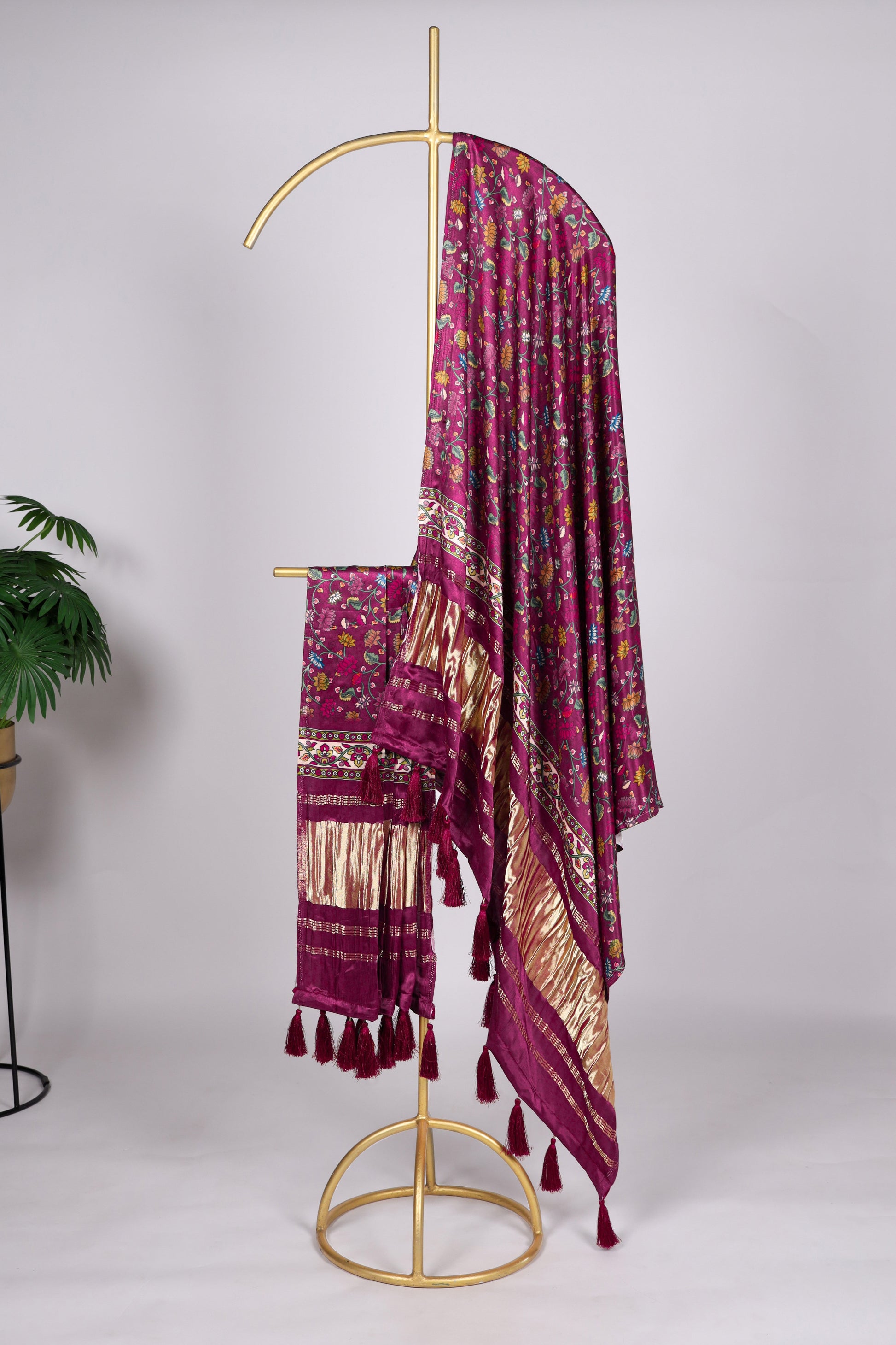 Wine color dupatta in pure Gaji silk with digital print
