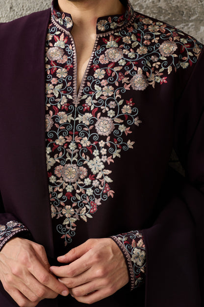 Wine kurta pajama set with embroidered sequence work