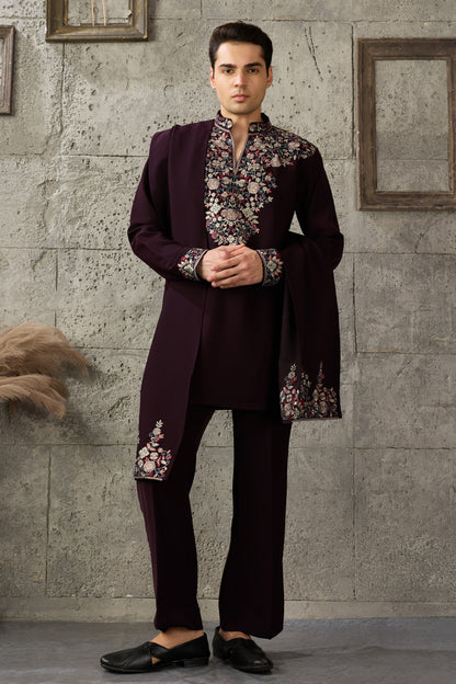 Traditional wine kurta pajama set for Eid