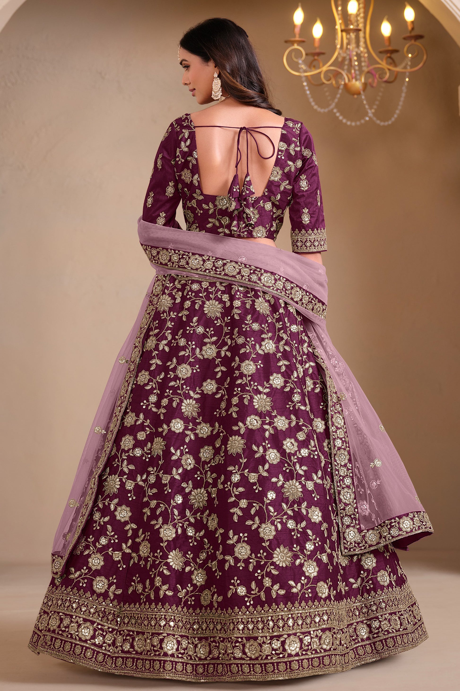 Back view of embroidered choli lehenga choli set