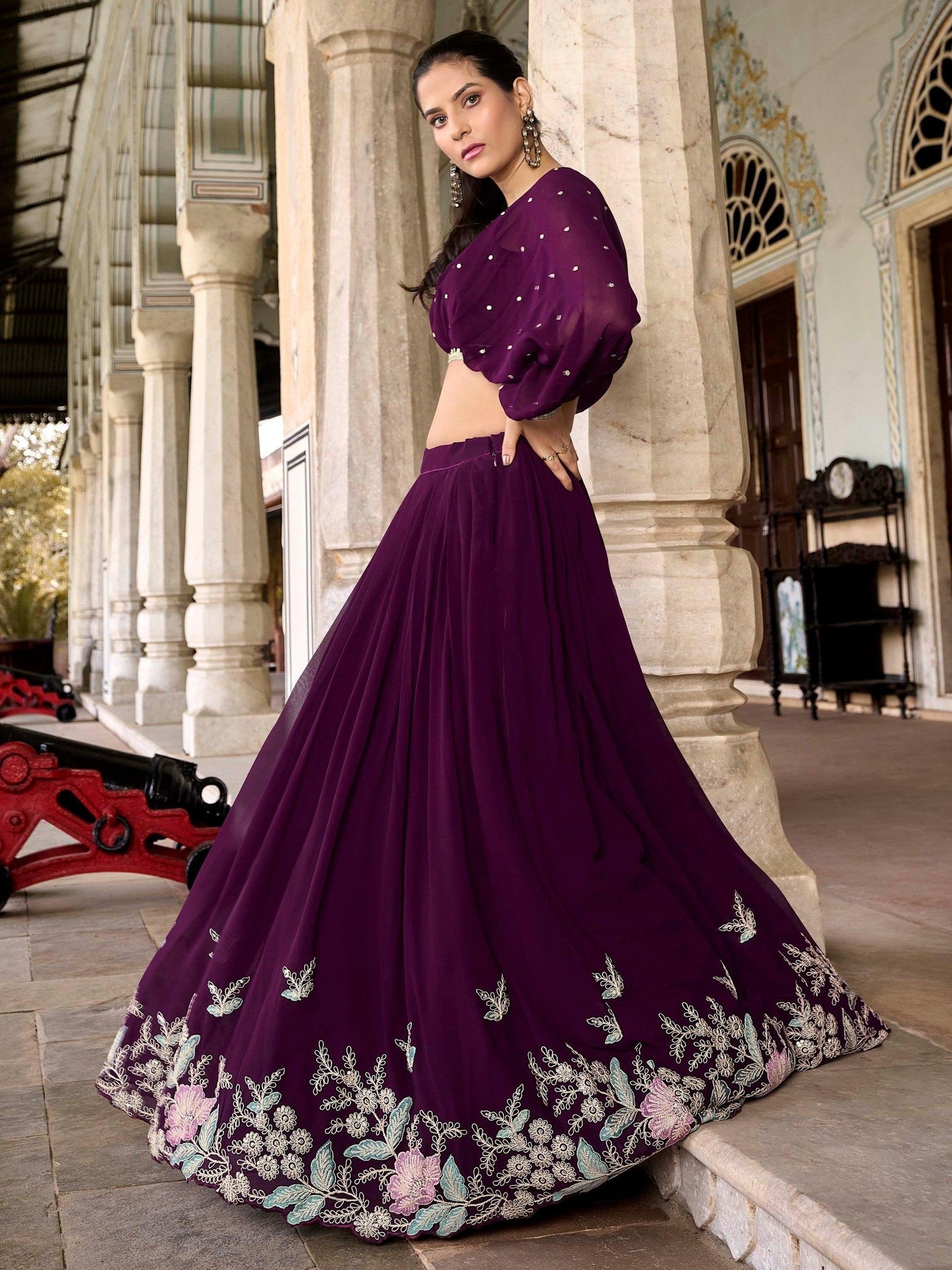 rich wine indian lehenga for wedding festive styling
