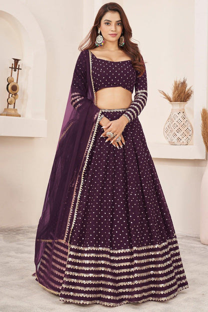 wine lehenga choli full front view with dupatta