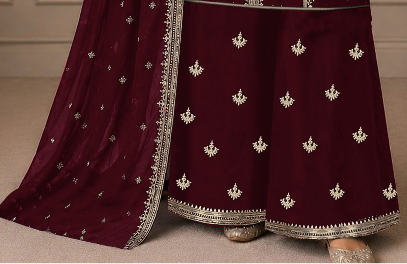 Close-up of Fox Georgette with Heavy Embroidered Sequence work