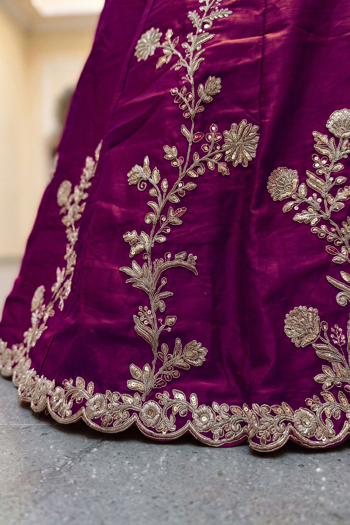 Wine embroidered lehenga with matching blouse and dupatta