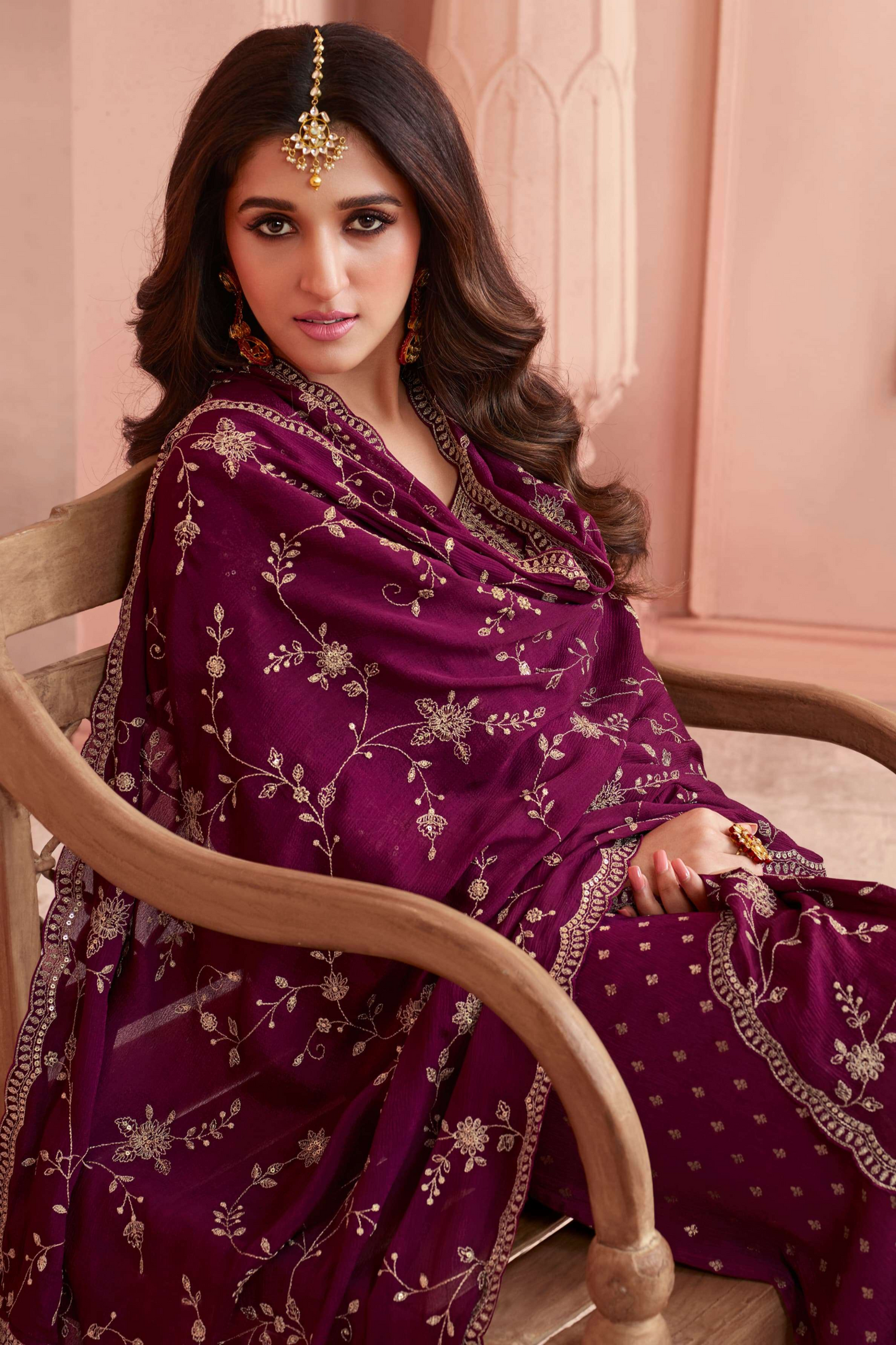 Wine salwar kameez online usa model full length shot