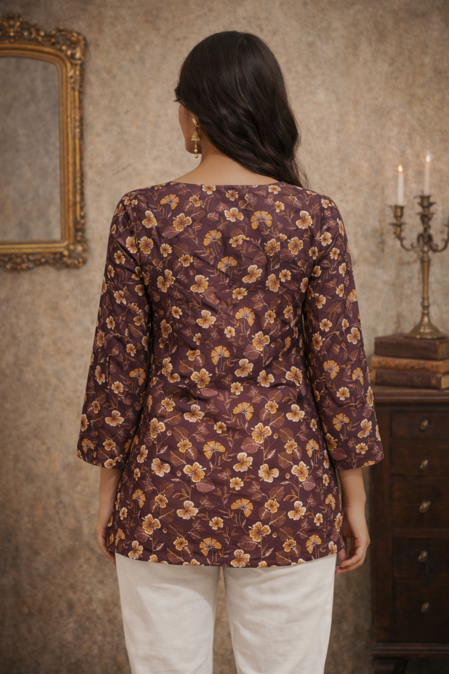 Back view of wine tops for women casual wear