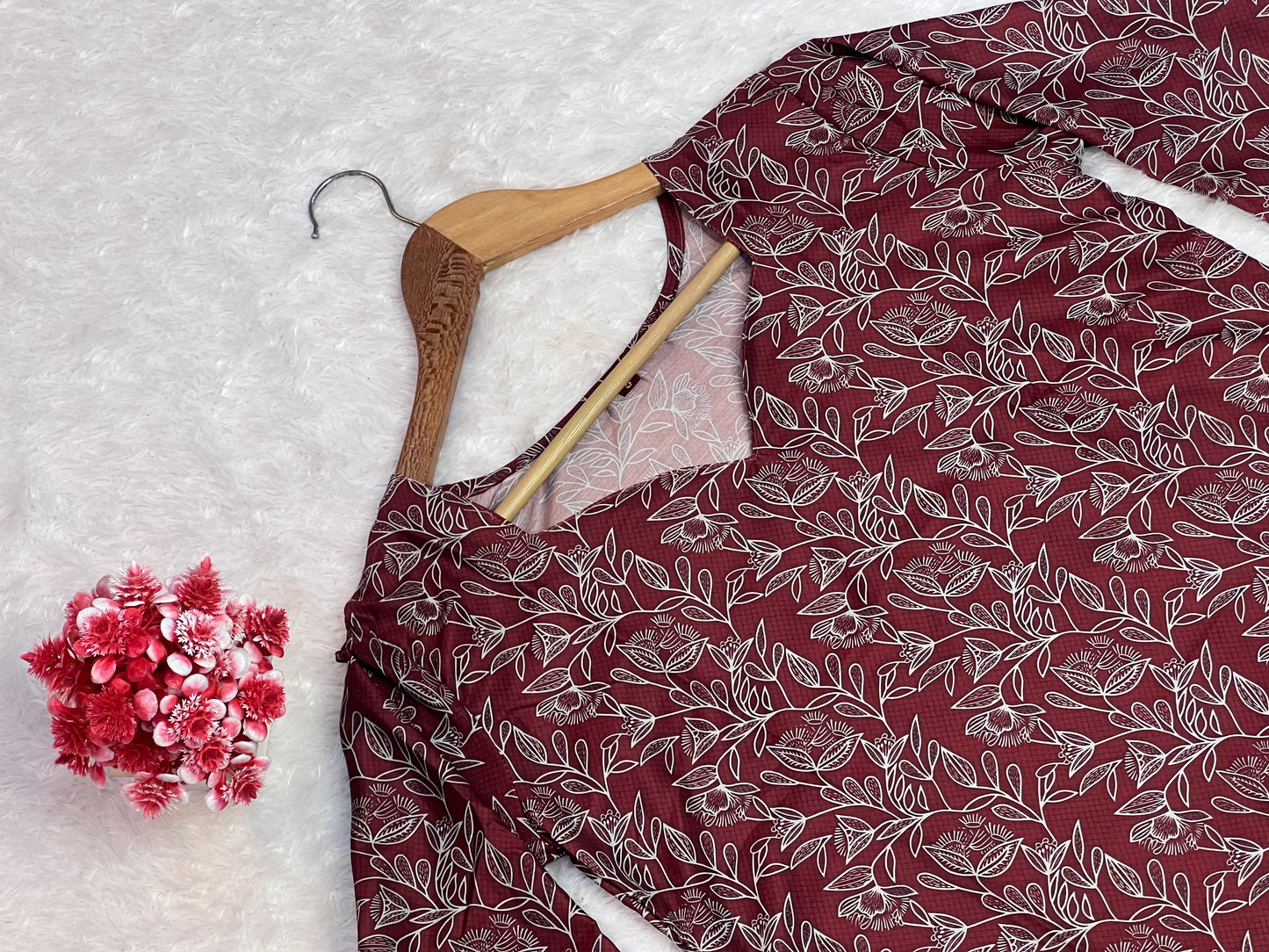 maslin silk texture close up on printed tunic