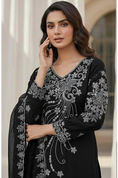 Black Women Palazzo Suit with embroidery and zarkan work