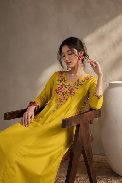 women salwar kurta in Pure Cotton with embroidered yoke