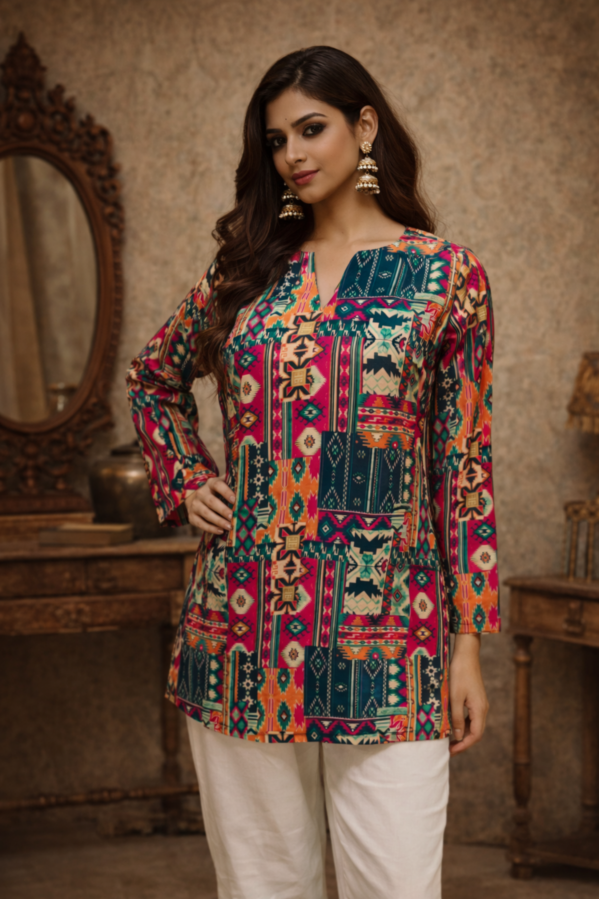 multicolor women tops with digital print front view