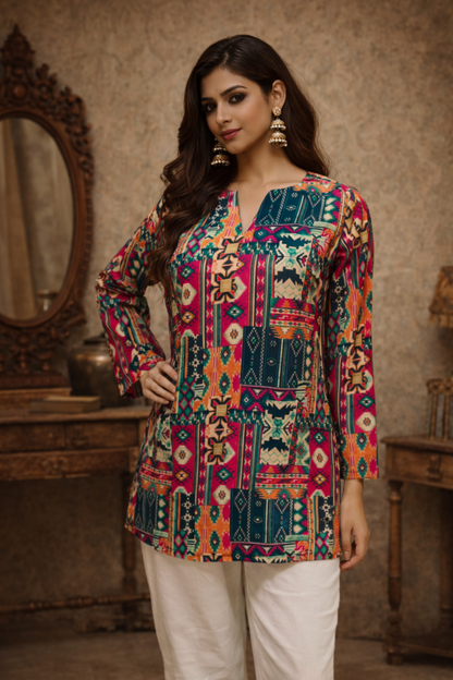 multicolor women tops with digital print front view