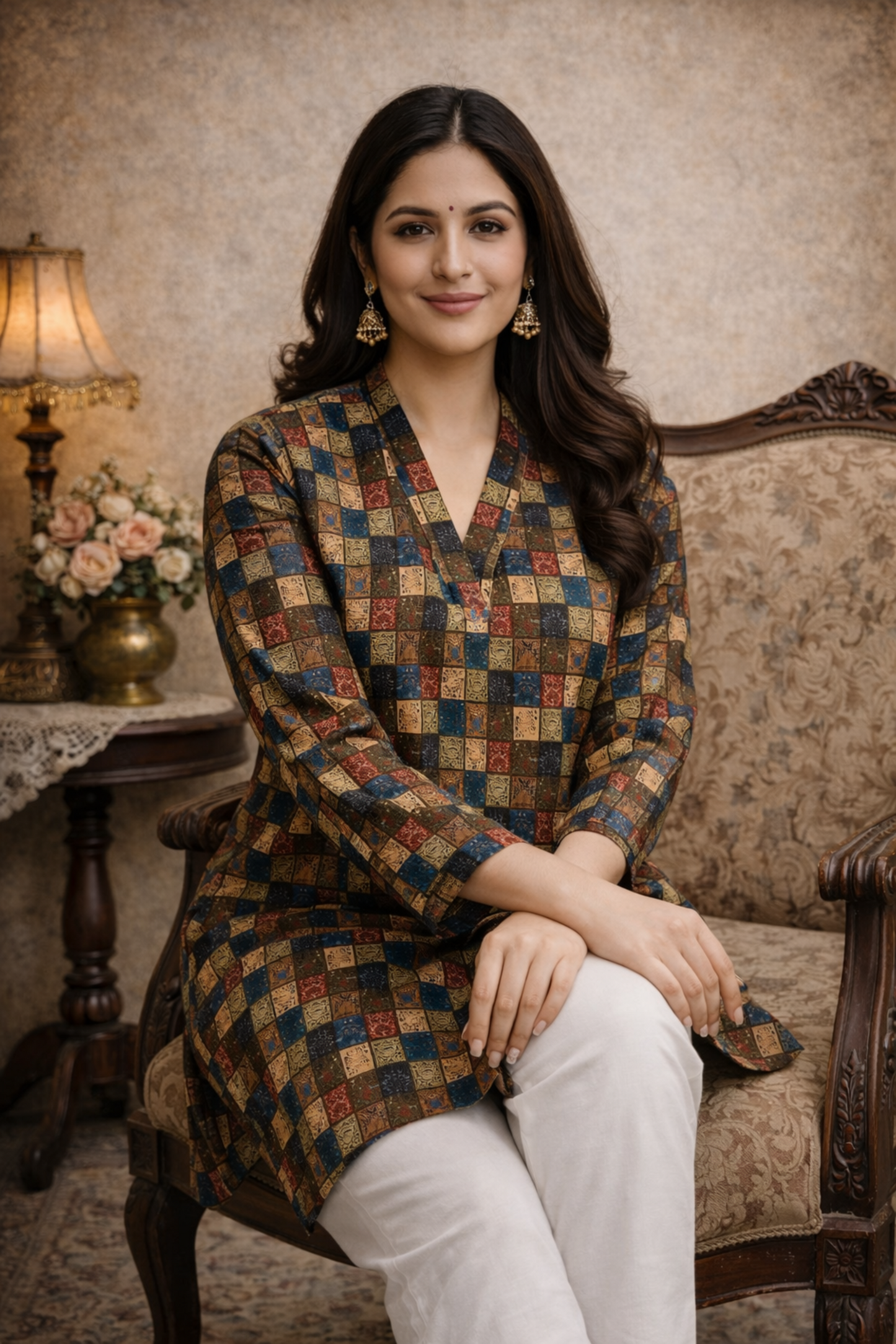 multicolor tunic top styled for office wear look