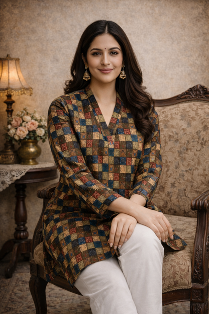 multicolor tunic top styled for office wear look