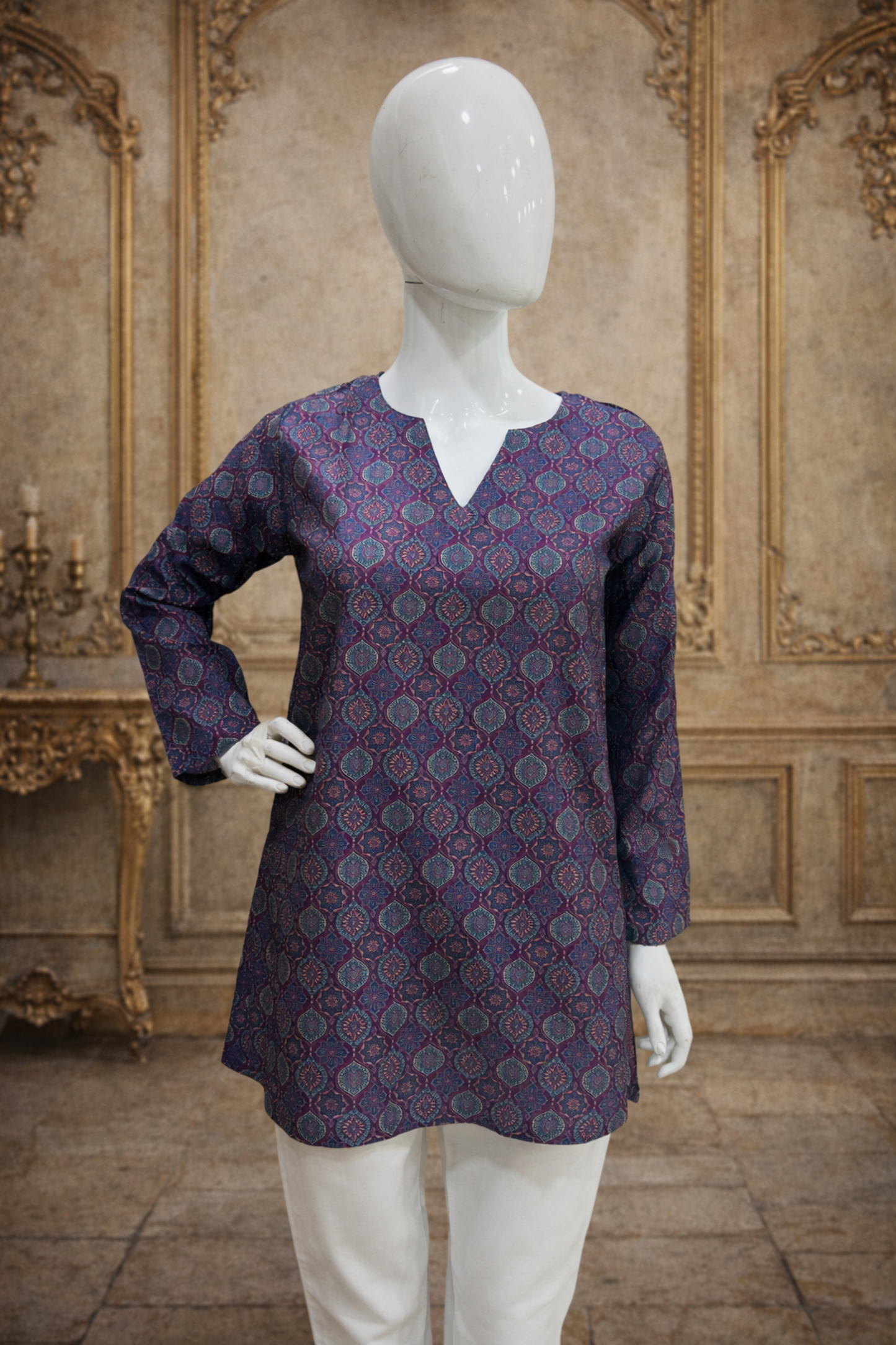 Digital print detail on women’s tunics fabric
