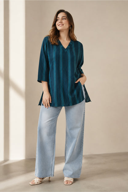women tunic tops relaxed fit with denim wide leg pants