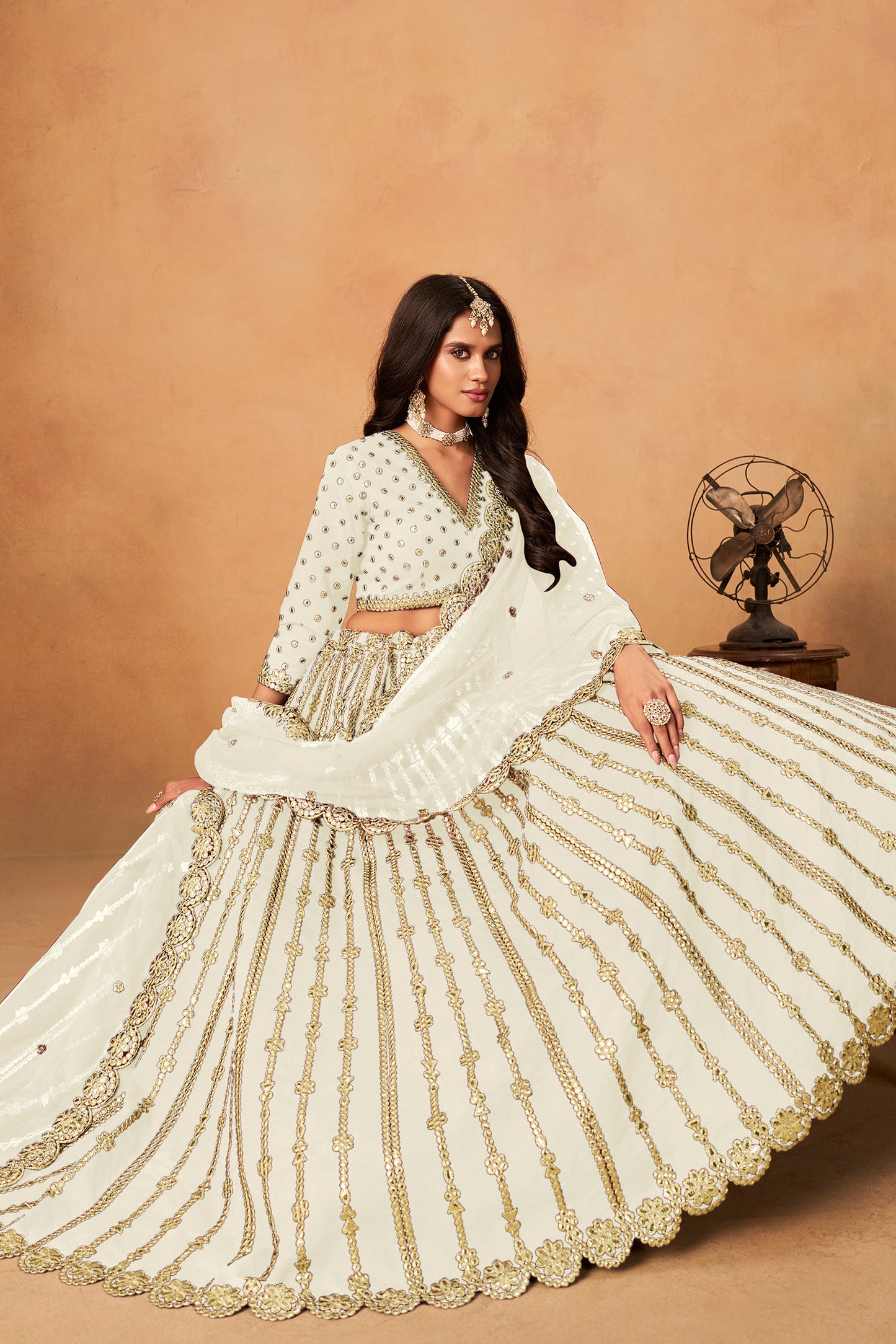 off-white lehenga choli ready to wear silhouette view