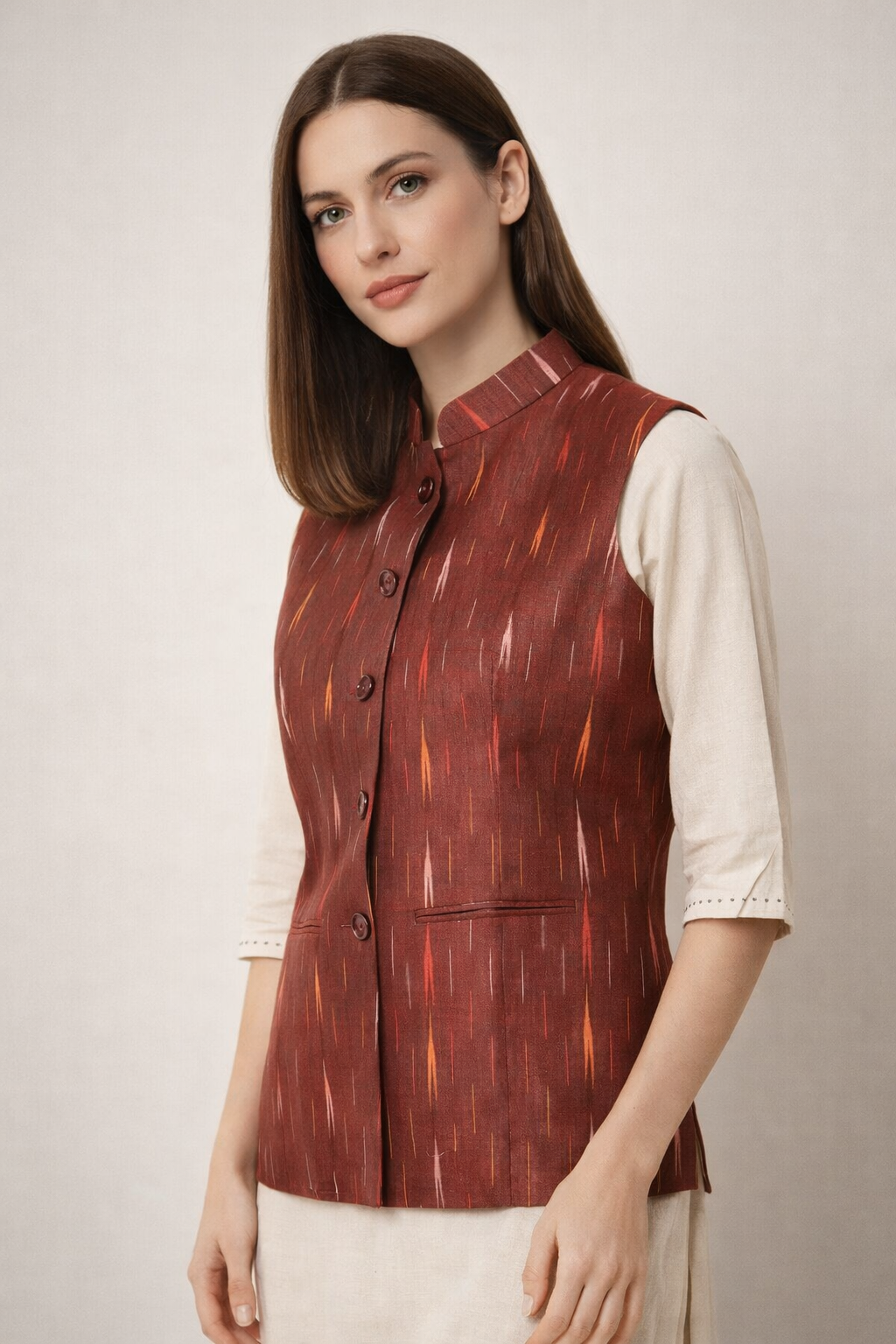 side profile of indian nehru jacket in maroon