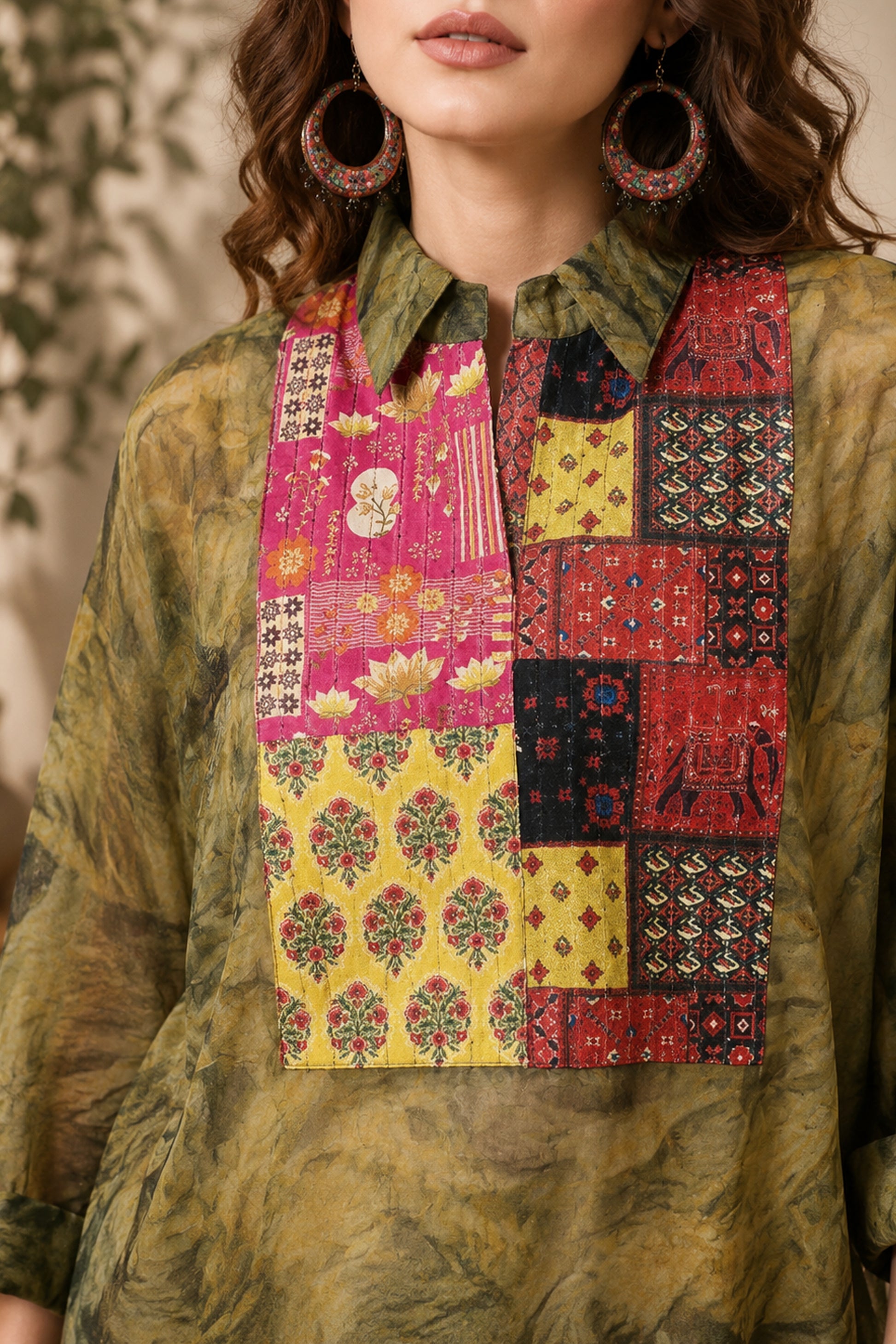 Women’s Printed Tunic Top styled with slim black trousers