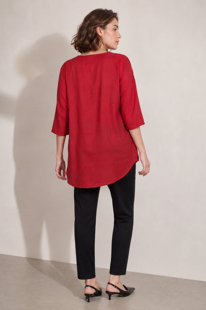 women's red top back view maroon cotton relaxed fit silhouette