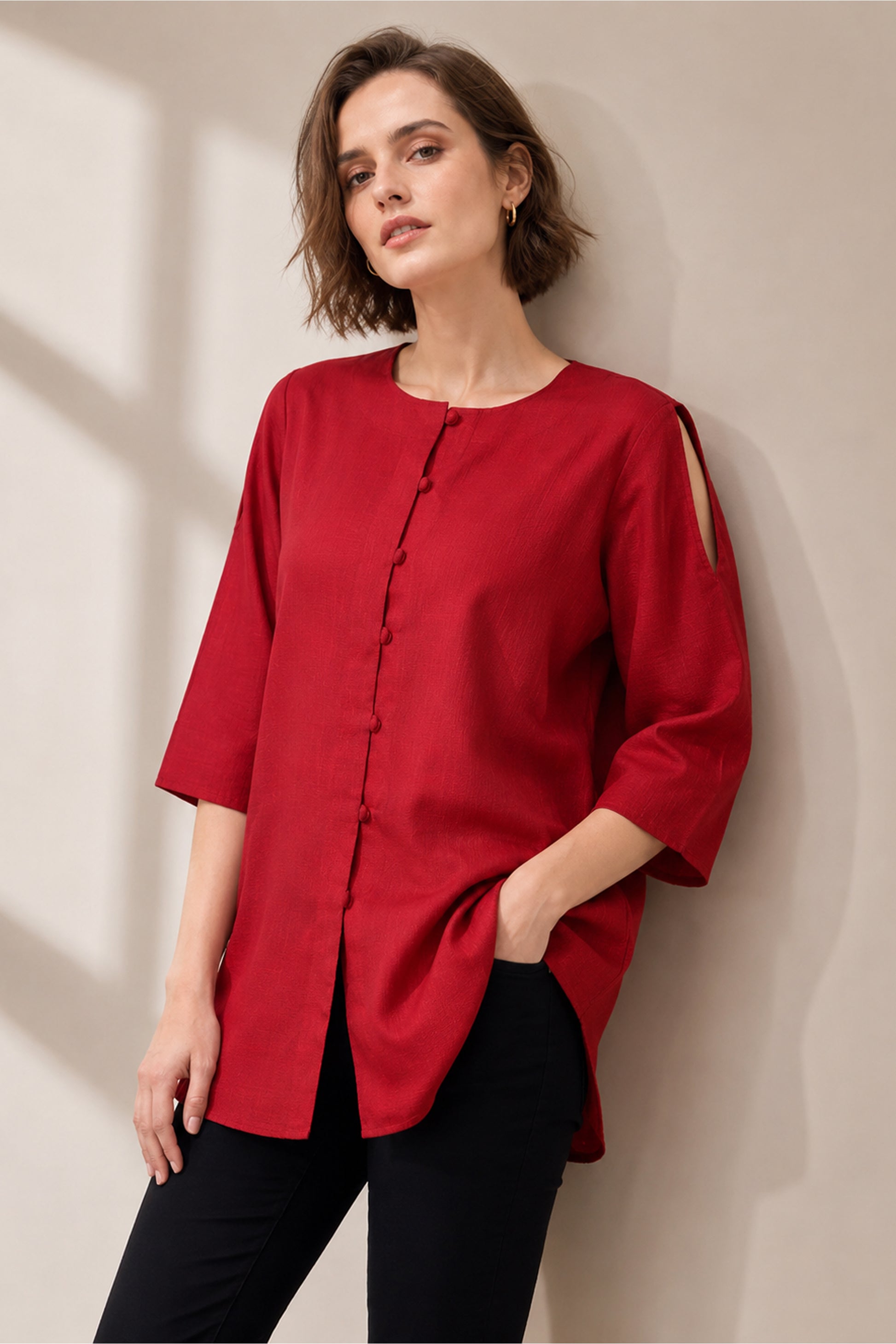 women's red top women's red top styled with formal black pants