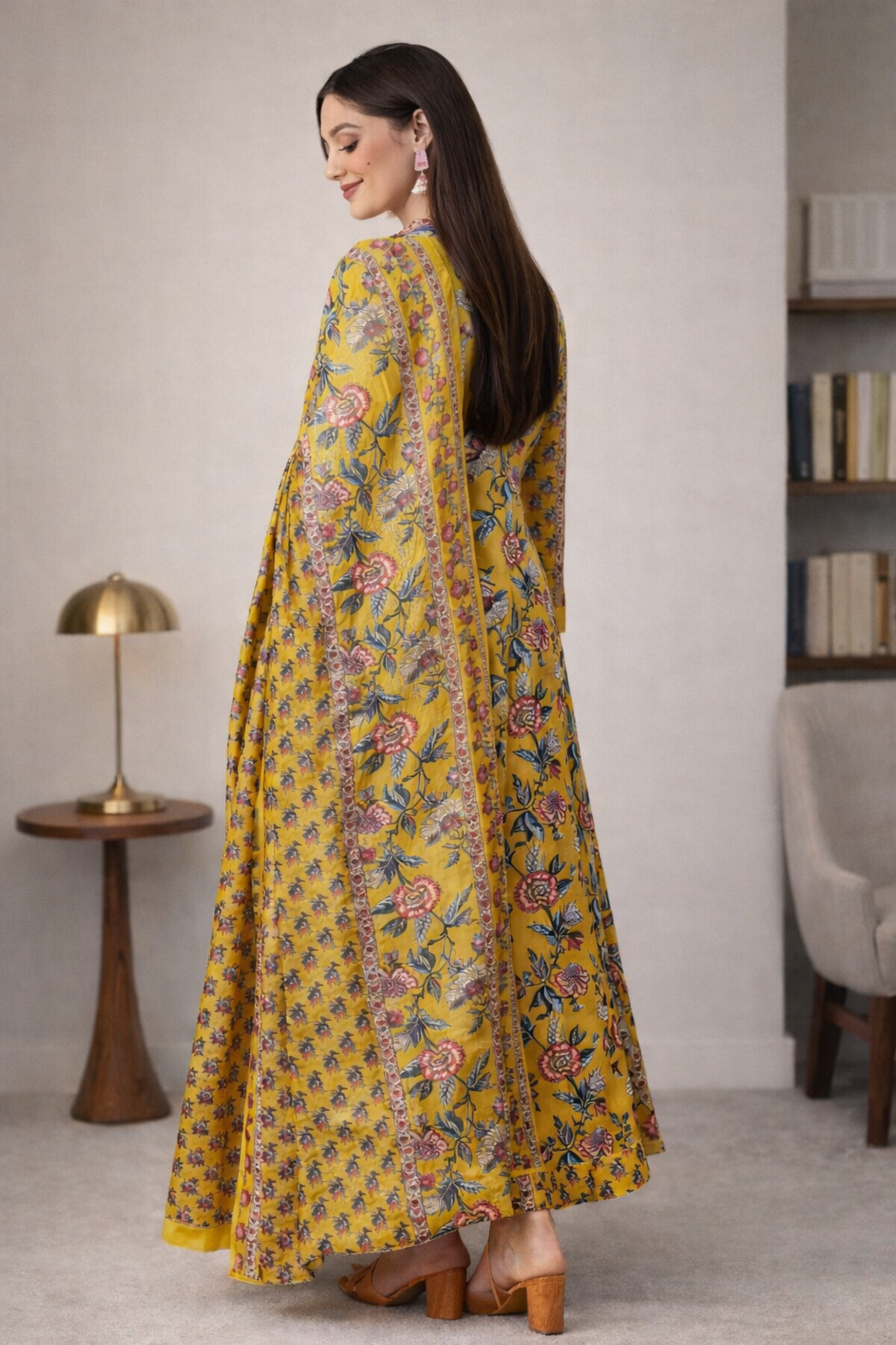 Side angle of yellow kurti for womens styling
