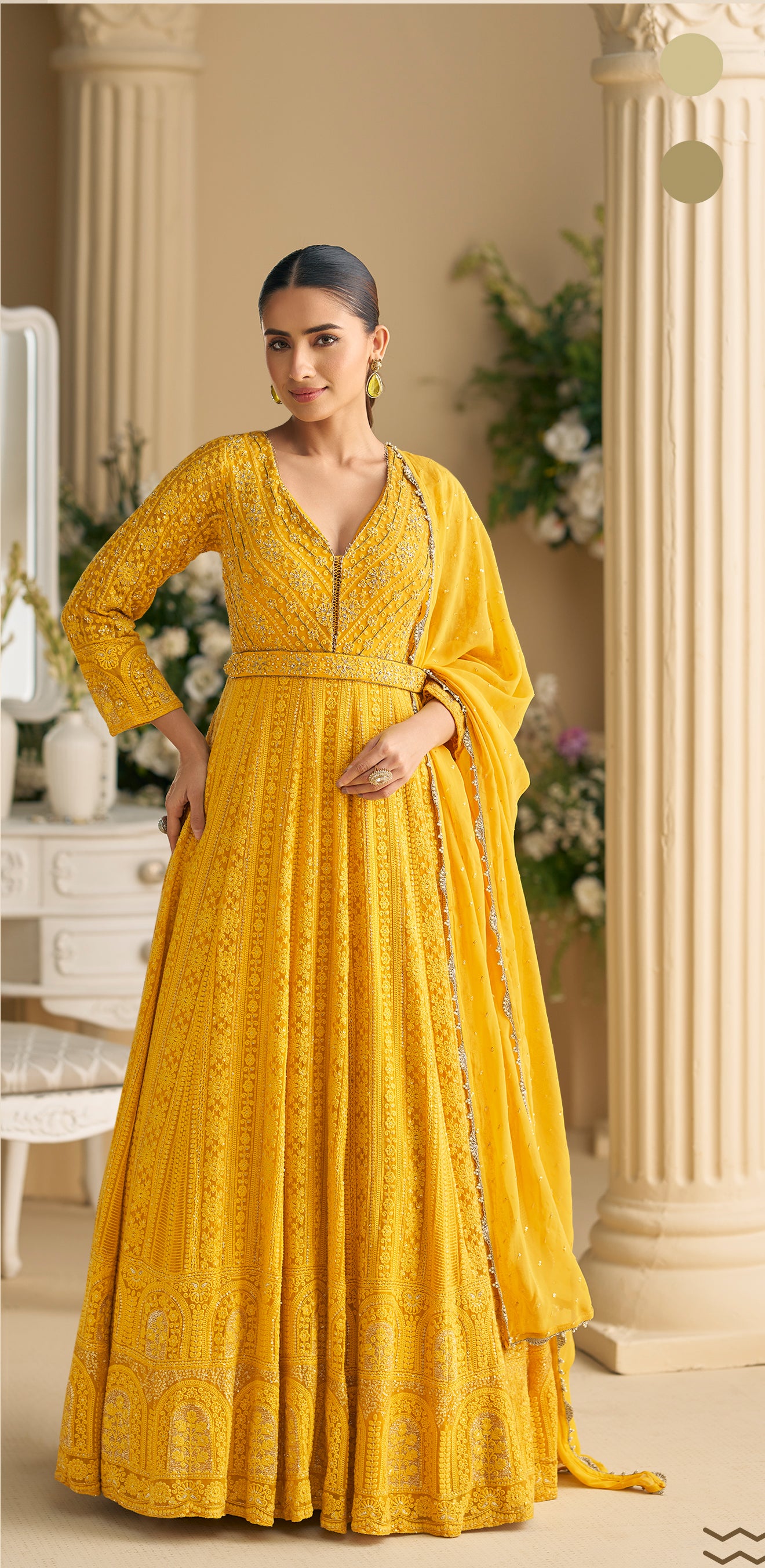 Yellow anarkali suit full length front look
