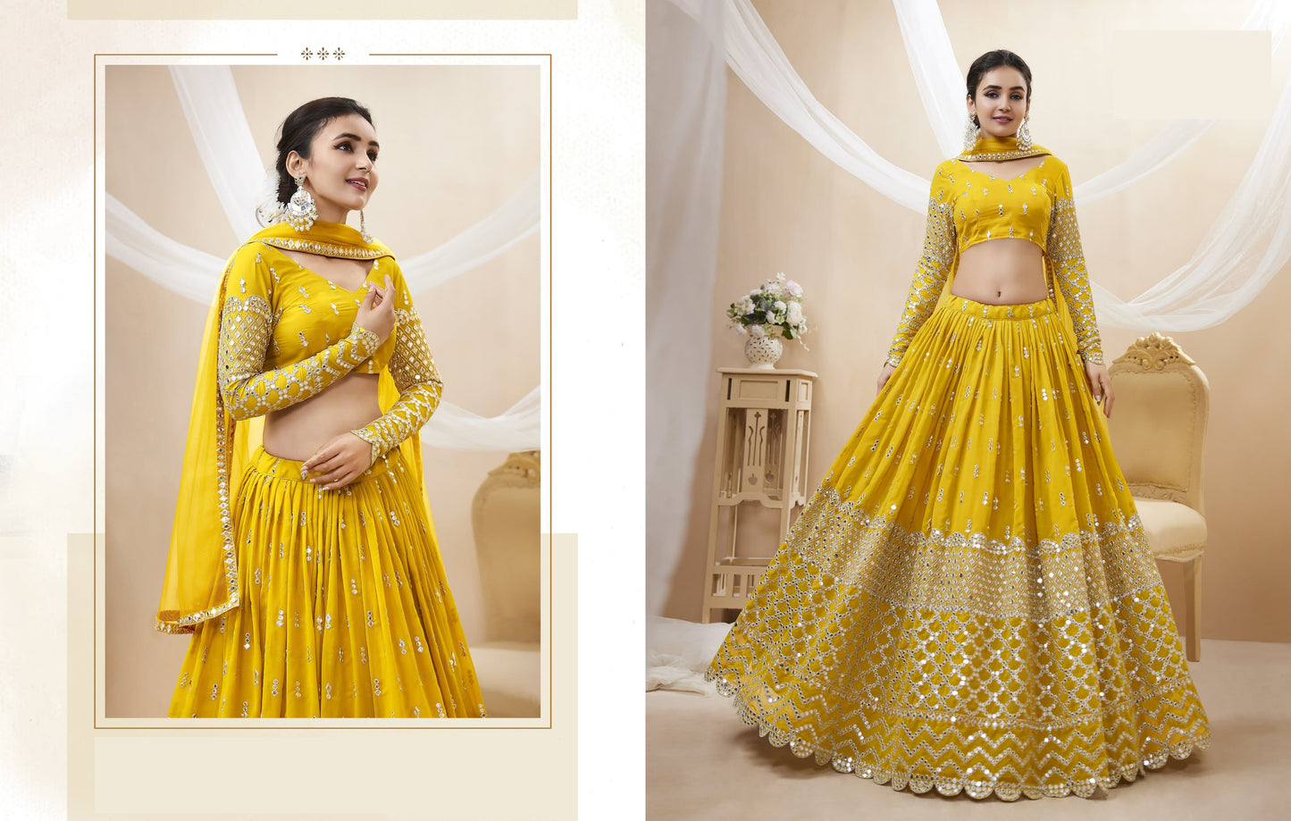 Flowing georgette lehenga choli skirt movement shot