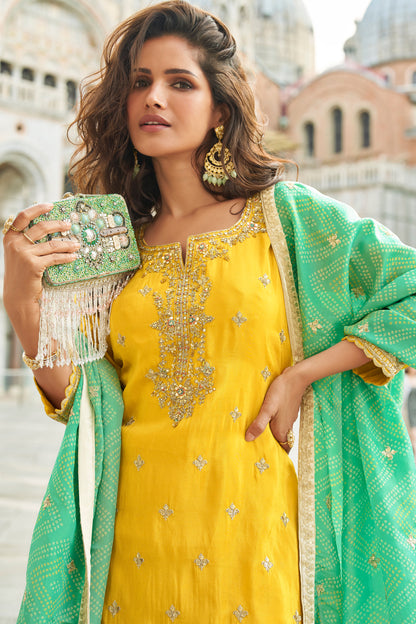 Yellow sharara suit front straight pose