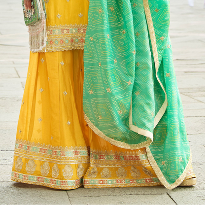 Sharara flare detail in yellow suit set