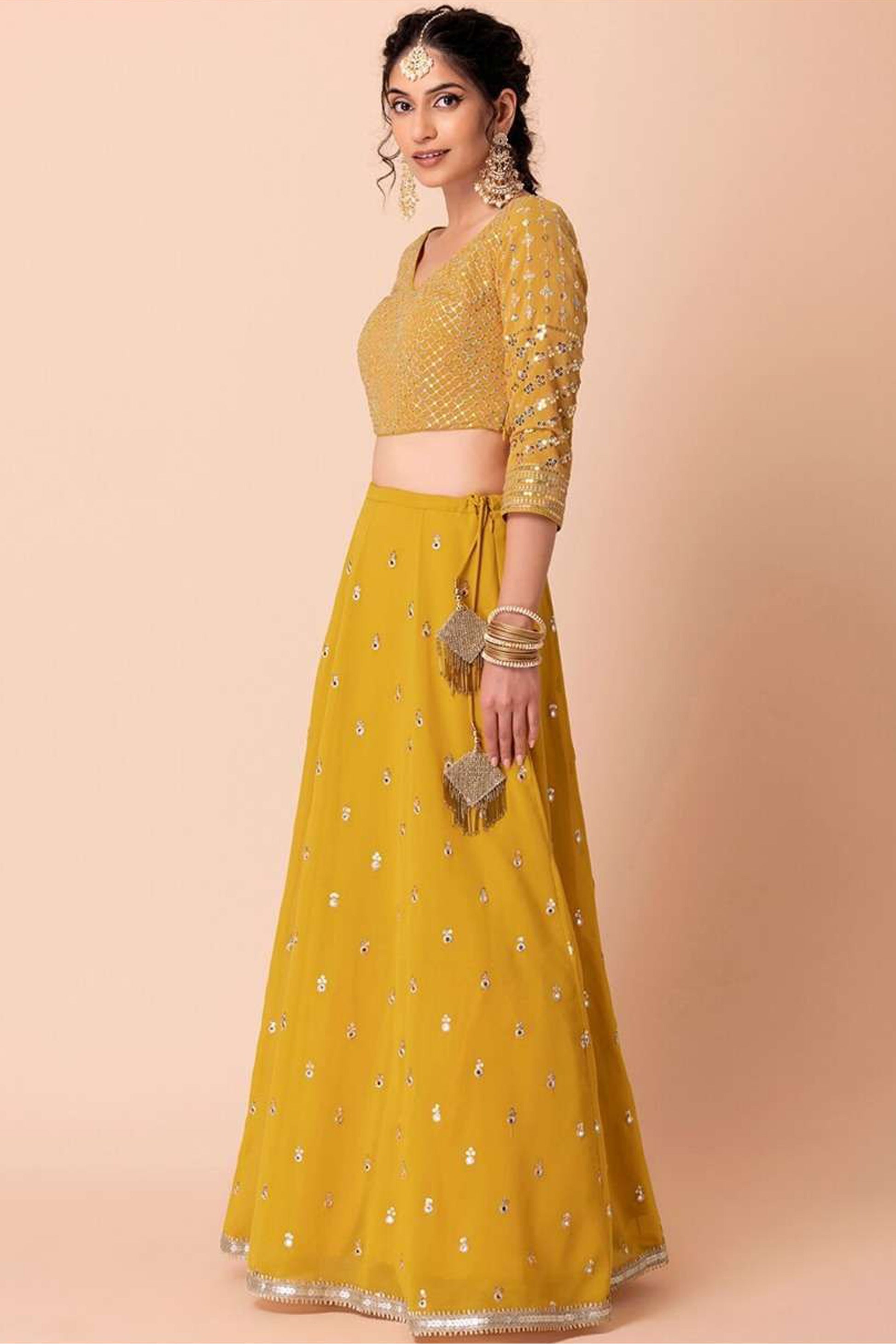 Goldan Yellow engagement outfit with embroidered finish