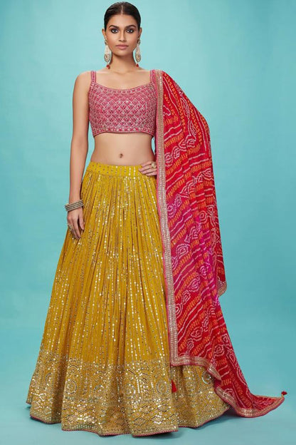Yellow Lehenga Choli Georgette zari sequins embroidery full look