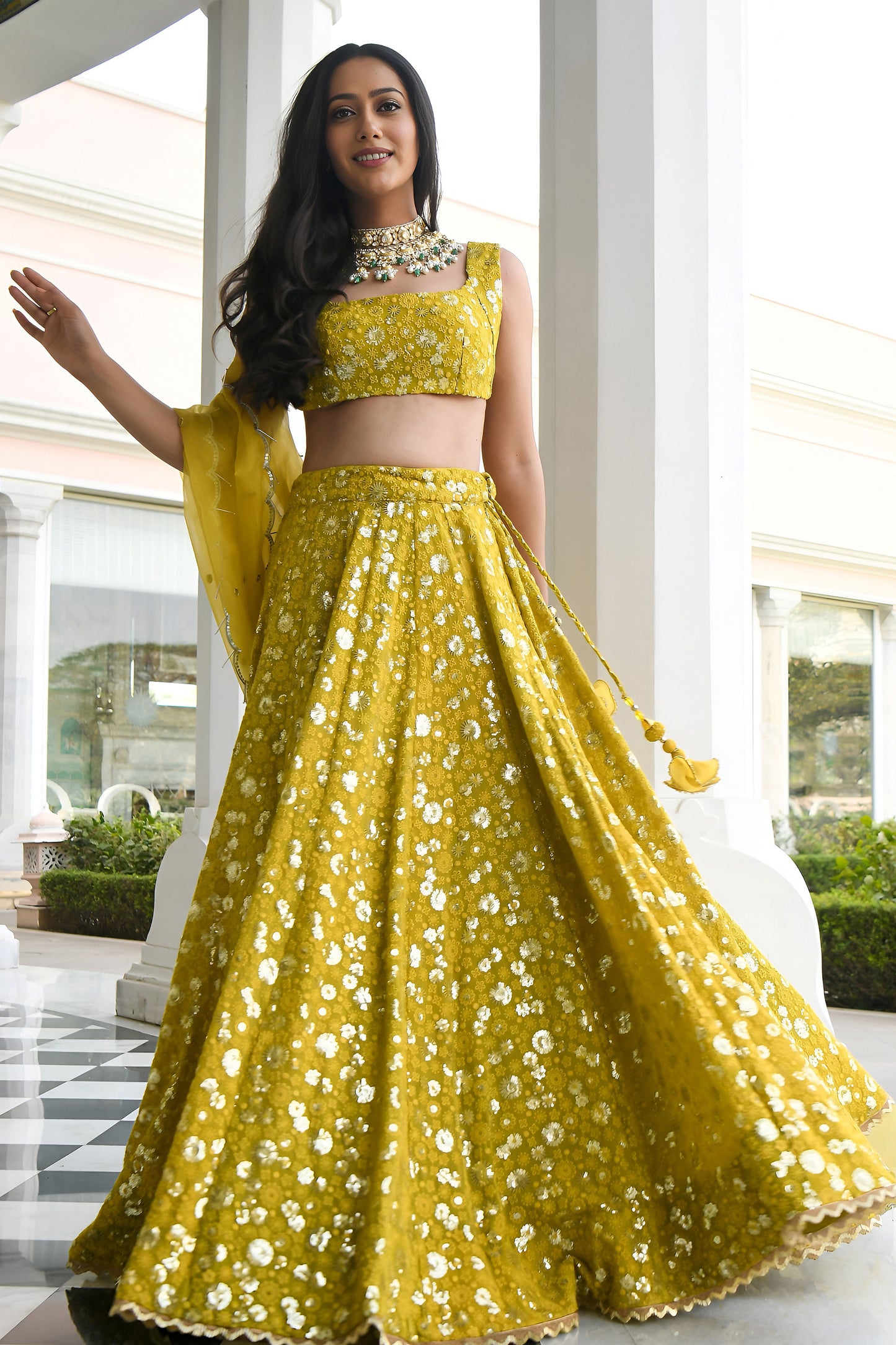 Yellow Lehenga Choli for engagement and sangeet night styling