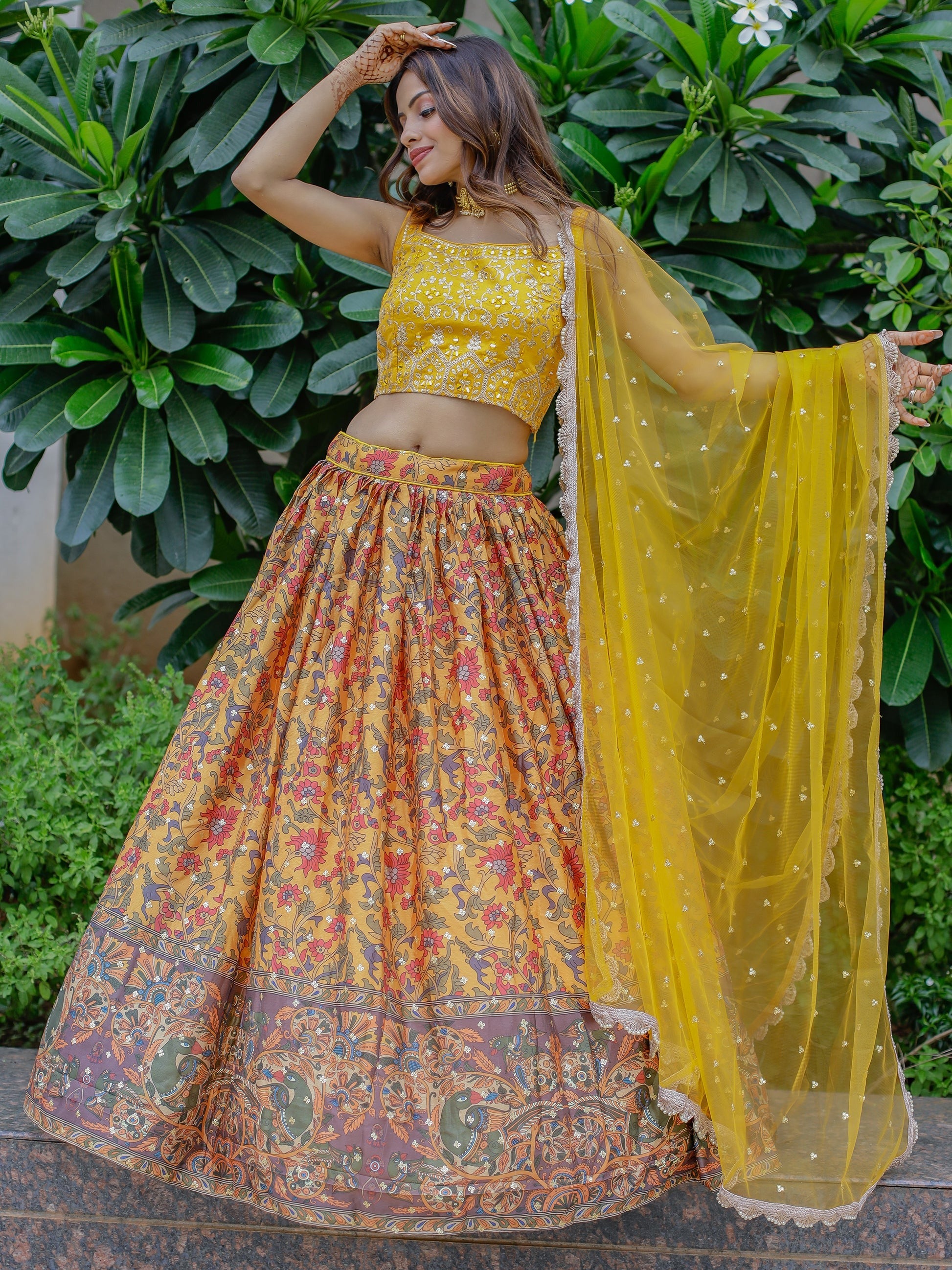 Full length yellow lehenga choli elegant look