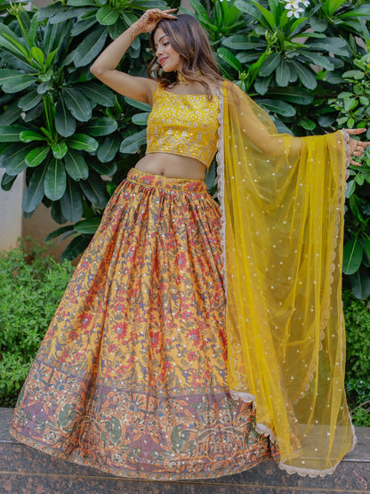 Full length yellow lehenga choli elegant look