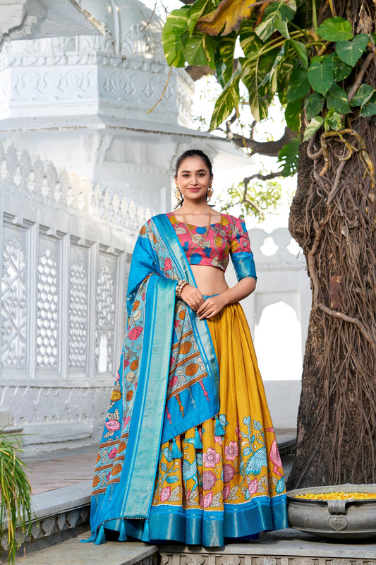 yellow lehenga wedding dress front full view dola silk