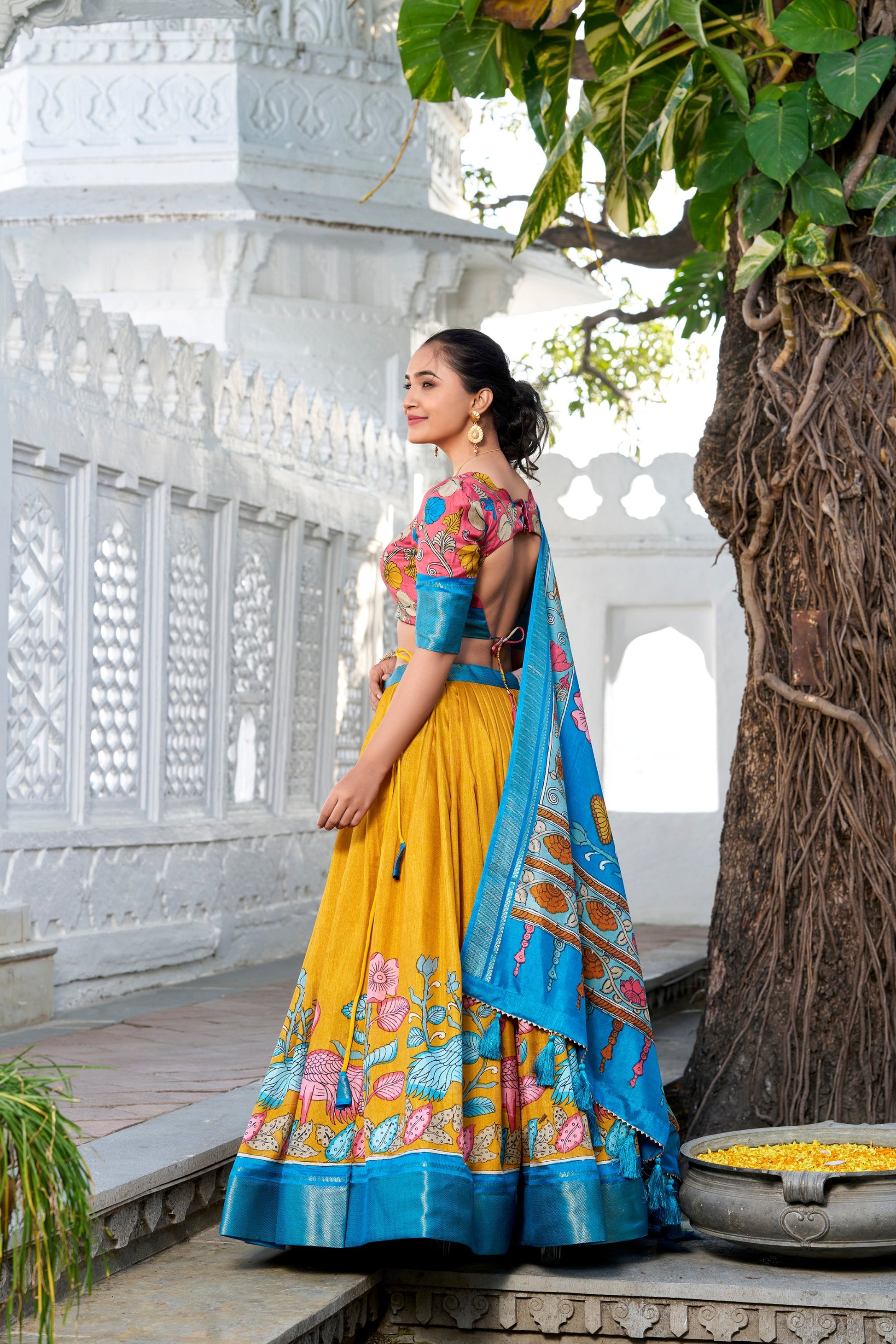 yellow lehenga wedding dress side angle movement shot
