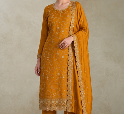 Front view of Mustard Yellow Salwar Kameez for wedding event